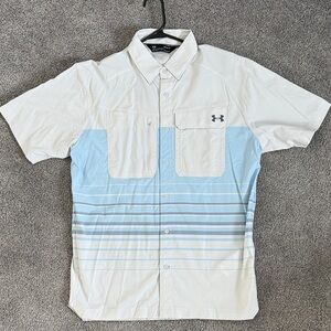 Under Armour Men's White and Light Blue Striped Shirt